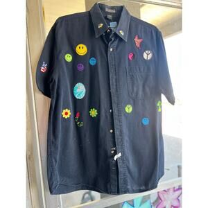 Vintage LA Loving black patched button down shirt size large